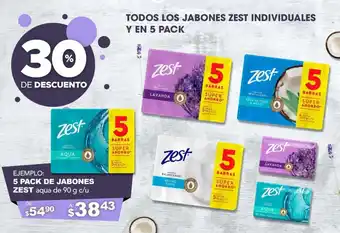 5 PACK DE JABONES ZEST aqua de 90 g c/u