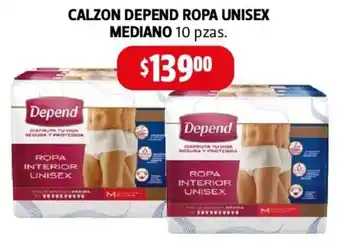 Farmacias Guadalajara CALZON DEPEND ROPA UNISEX MEDIANO 10 pzas. oferta