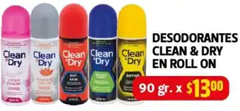 Farmacias Guadalajara DESODORANTES CLEAN & DRY Dry EN ROLL ON 90gr oferta