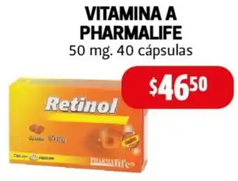 Farmacias Guadalajara VITAMINA A PHARMALIFE 50 mg. 40 cápsulas oferta