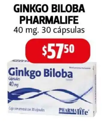 Farmacias Guadalajara GINKGO BILOBA PHARMALIFE 40 mg. 30 cápsulas oferta