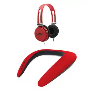 Bundle Bocina Bluetooth para Cuello y Audífonos Misik MS217 / Rojo