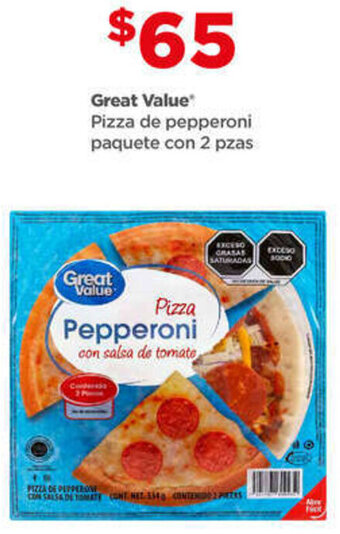 Bodega Aurrerá Great Value Pizza de pepperoni paquete con 2 pzas oferta
