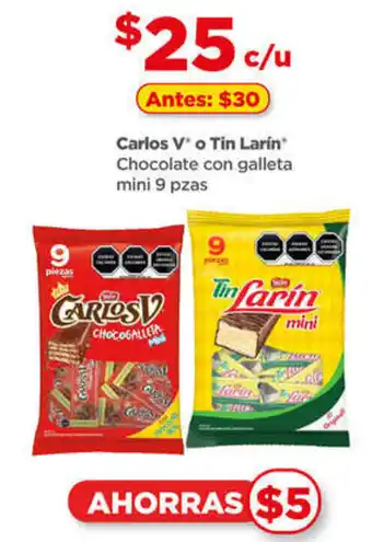 Bodega Aurrerá Carlos V o Tin Larin' Chocolate con galleta mini 9 pzas oferta