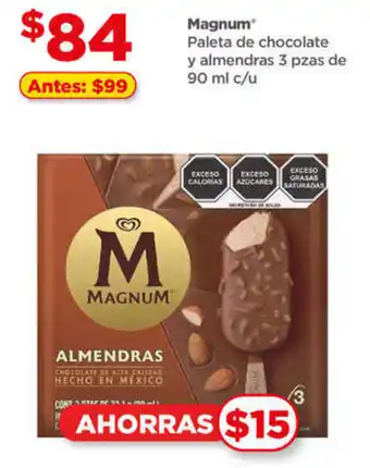 Bodega Aurrerá Magnum Paleta de chocolate y almendras 3 pzas de 90 ml c/u oferta
