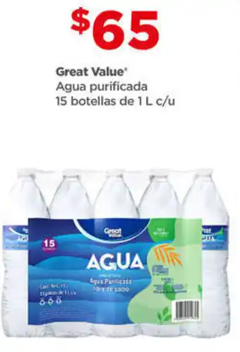 Bodega Aurrerá Great Value Agua purificada 15 botellas de 1 L c/u oferta