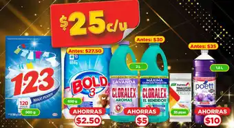 Bodega Aurrerá 1.2.3 Maxi Poder 900g, Bold 3 650g oferta