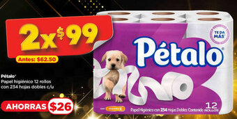 Bodega Aurrerá Pétalo Papel higiénico 12 rollos con 234 hojas dobles c/u oferta