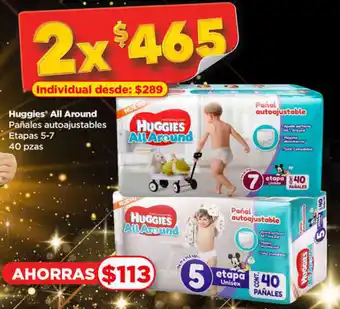 Bodega Aurrerá Huggies All Around Pañales autoajustables Etapas 5-7 40 pzas oferta