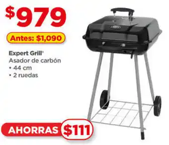Bodega Aurrerá Expert Grill Asador de carbón 44cm, 2 ruedas oferta