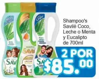 Merza Shampoo's Savilé Coco, Leche o Menta y Eucalipto de 700ml oferta