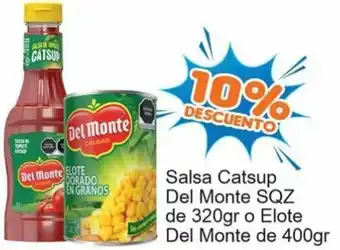 Merza Salsa Catsup Del Monte SQZ de 320gr o Elote Del Monte de 400gr oferta