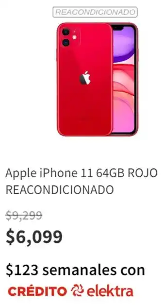 Elektra Apple iPhone 11 64GB ROJO REACONDICIONADO oferta