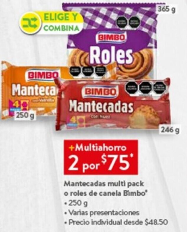 Walmart Mantecadas multi pack o roles de canela Bimbo' 250g oferta