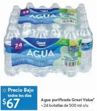Walmart Agua purificada Great Value* .24 botellas de 500 ml c/u oferta