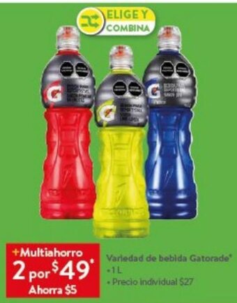Walmart Variedad de bebida Gatorade 1L oferta