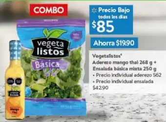Vegetalistos* Aderezo mango thai 268 g + Ensalada básica mixta 250 g