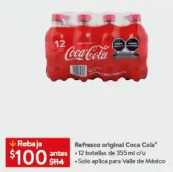 Walmart Refresco original Coca Cola - 12 botellas de 355 ml c/u oferta