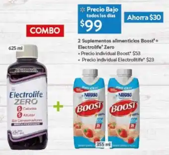 Walmart 2 Suplementos alimenticios Boost" + Electrolife* Zero oferta