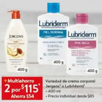 Walmart Variedad de crema corporal Jergens o Lubriderm 400ml oferta