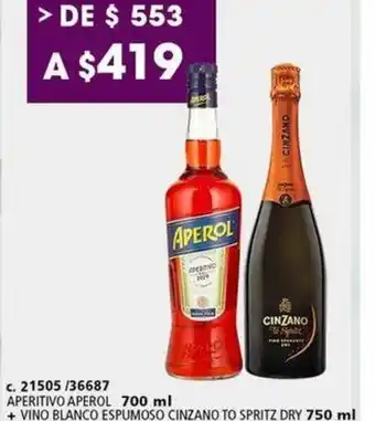 c. 21505/ 36687 APERITIVO APEROL 700 ml + VINO BLANCO ESPUMOSO CINZANO TO SPRITZ DRY 750 ml
