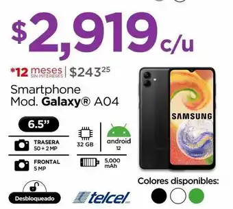Chedraui Telcel samsung galaxy a04 32gb negro oferta