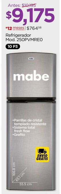 Chedraui Refrigerador mabe 250pvmre0 10p3 grafito oferta