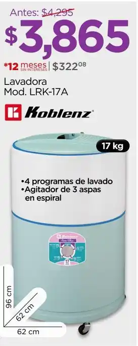 Chedraui Lavadora koblenz lrk-17a 17kg blanco oferta
