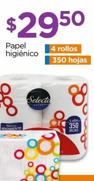 Chedraui Papel higiénico 4 rollos 350 hojas selecto brand oferta