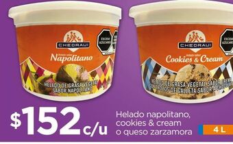 Helado napolitano, cookies & cream o queso zarzamora 4l