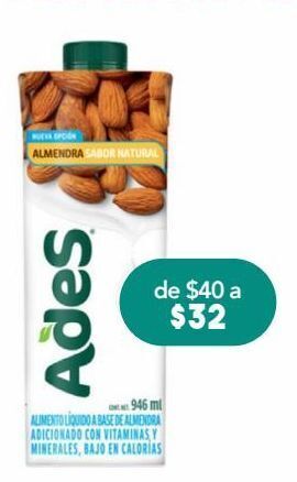 Farmacia San Pablo Ades almendra sab natural s/azu c/946ml oferta