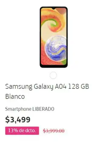 Movistar Samsung Galaxy A04 128GB Blanco oferta