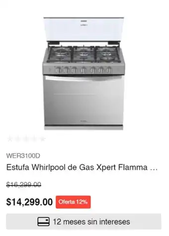 Whirlpool WER3100D Estufa Whirlpool de Gas Xpert Flamma ... oferta