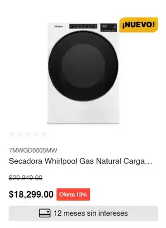 Whirlpool 7MWGD6605MW Secadora Whirlpool Gas Natural Carga….. oferta