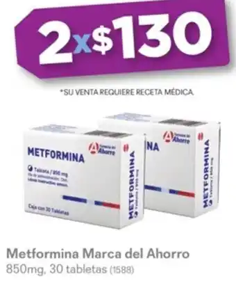 Metformina Marca del Ahorro 850mg, 30 tabletas (1588)