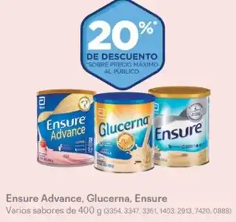 Ensure Advance, Glucerna, Ensure Varios sabores de 400 g (3354, 3347, 3361, 1403, 2913, 7420, 0888)