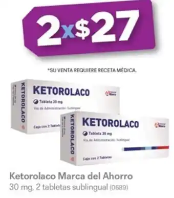 Derma Ketorolaco Marca del Ahorro 30 mg, 2 tabletas sublingual (0689) oferta