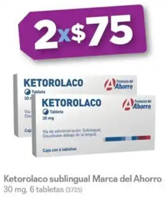 Derma Ketorolaco sublingual Marca del Ahorro 30 mg, 6 tabletas (3735) oferta