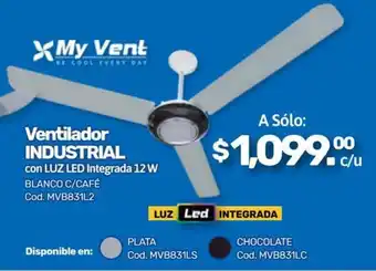 Ventilador INDUSTRIAL con LUZ LED Integrada 12 W BLANCO C/CAFÉ