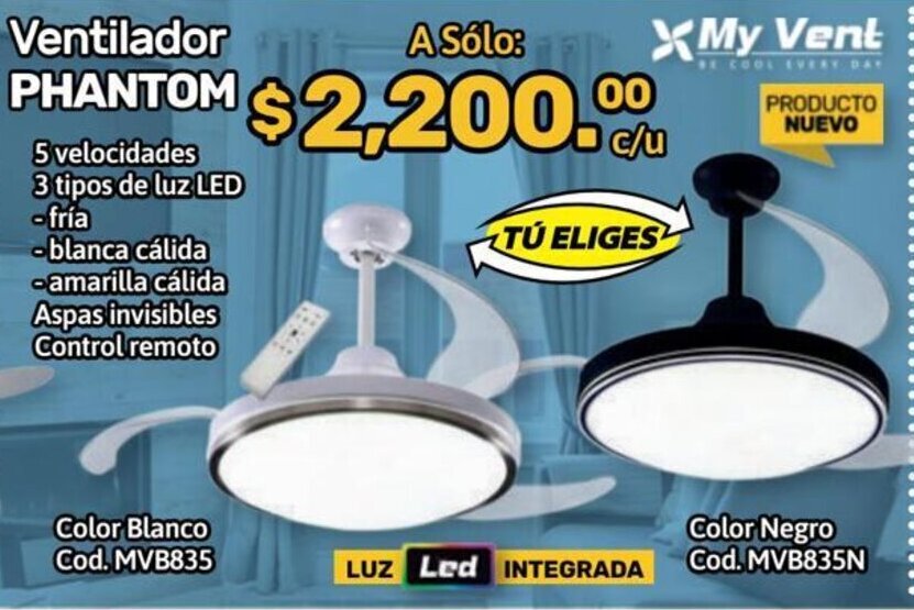 Niplito Ventilador PHANTOM 5 velocidades 3 tipos de luz LED oferta