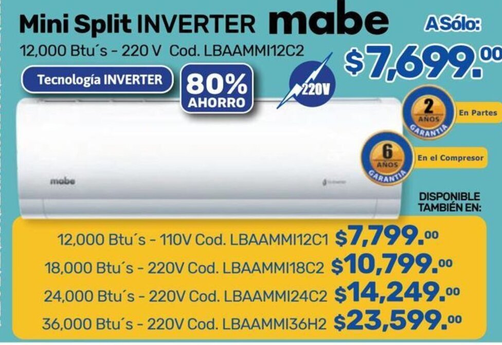 Niplito Mini Split INVERTER mabe oferta
