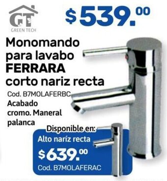 Niplito Monomando para lavabo FERRARA corto nariz recta oferta