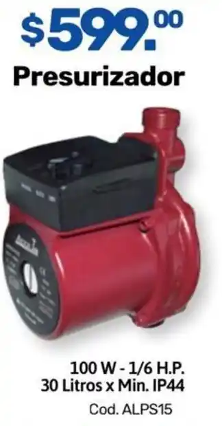 Presurizador 100 W - 1/6 H.P. 30 Litros x Min. IP44 Cod. ALPS15