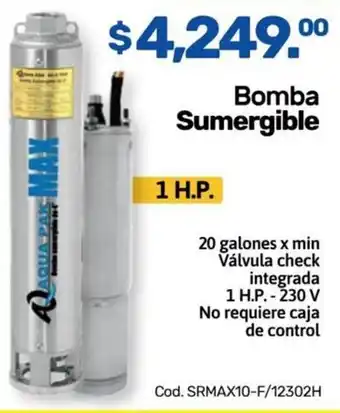 Niplito Bomba Sumergible 1 H.P. 20 galones x min Válvula check integrada oferta