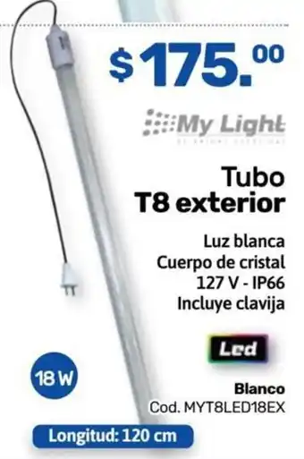 Niplito Tubo T8 exterior Luz blanca Cuerpo de cristal 127 V - IP66 Incluye clavija oferta