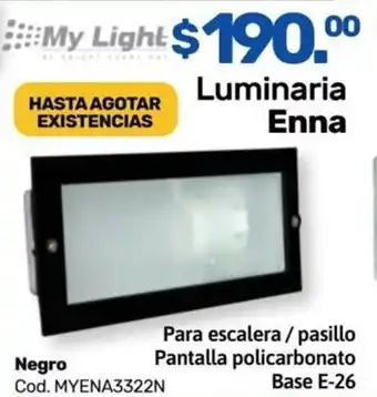 Niplito Luminaria Enna Para escalera/pasillo Pantalla policarbonato Base E-26 oferta