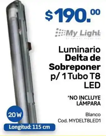 Luminario Delta de Sobreponer p/1 Tubo T8 LED
