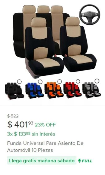 Funda Universal Para Asiento De Automóvil 10 Piezas