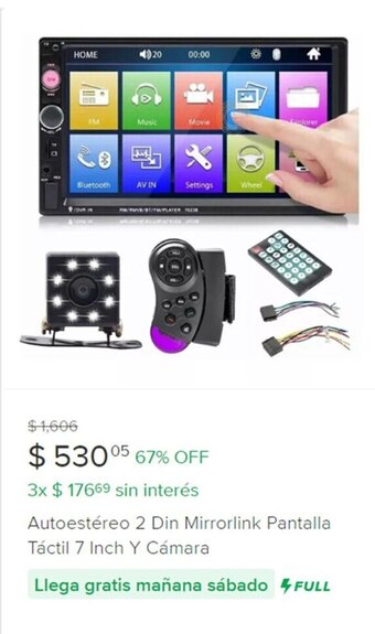 Mercado Libre Autoestéreo 2 Din Mirrorlink Pantalla Táctil 7 Inch Y Cámara oferta