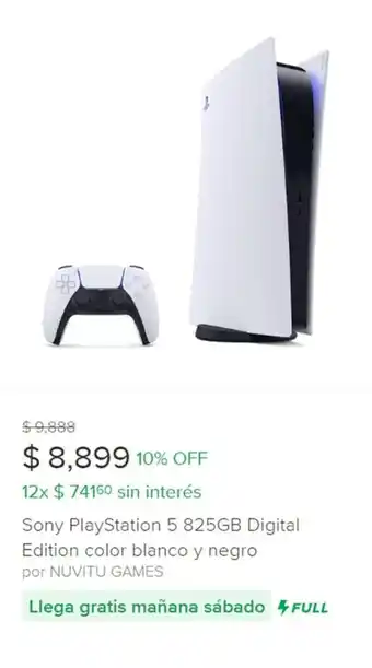 Mercado Libre Sony PlayStation 5 825GB Digital Edition color blanco y negro oferta